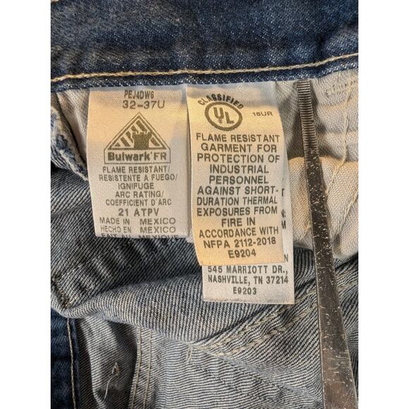 Bulwark Jeans 32x37U Men's Fire Resistant Arc Rating 21 ATPV Protective Workwear - Picture 3 of 11